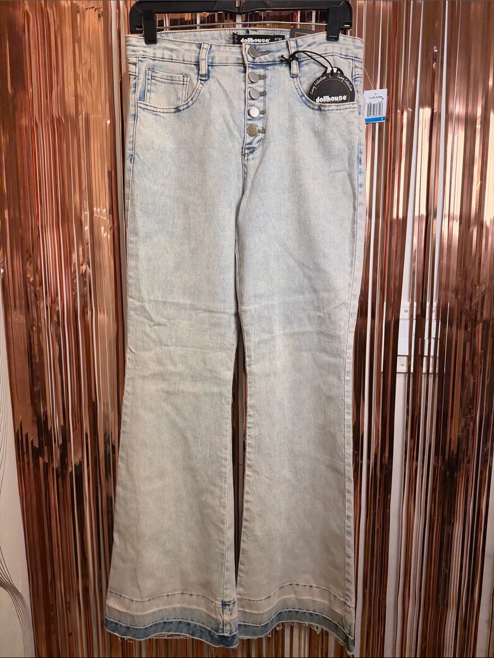 Dollhouse Light Wash High-Rise Button-Front Flare Jeans